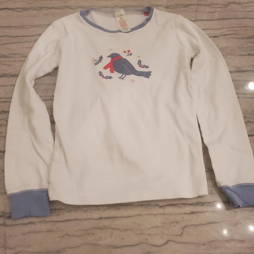 Pijama Mini Boden Niñas Blanco/Azul Pájaro Navidad Vacaciones Talla 12 Foto 3 de 4