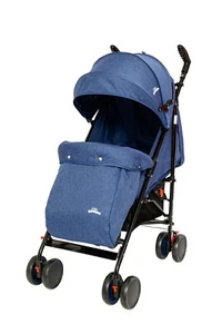 Foldable Reclinable Stroller Buggy Pram with Rain Cover & Footmuff – Denim Blue