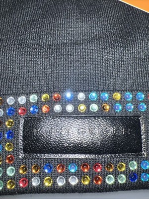 KURT GEIGER LONDON CRYSTAL CUFFED BEANIE WITH BLACK LEATHER  display picture 2