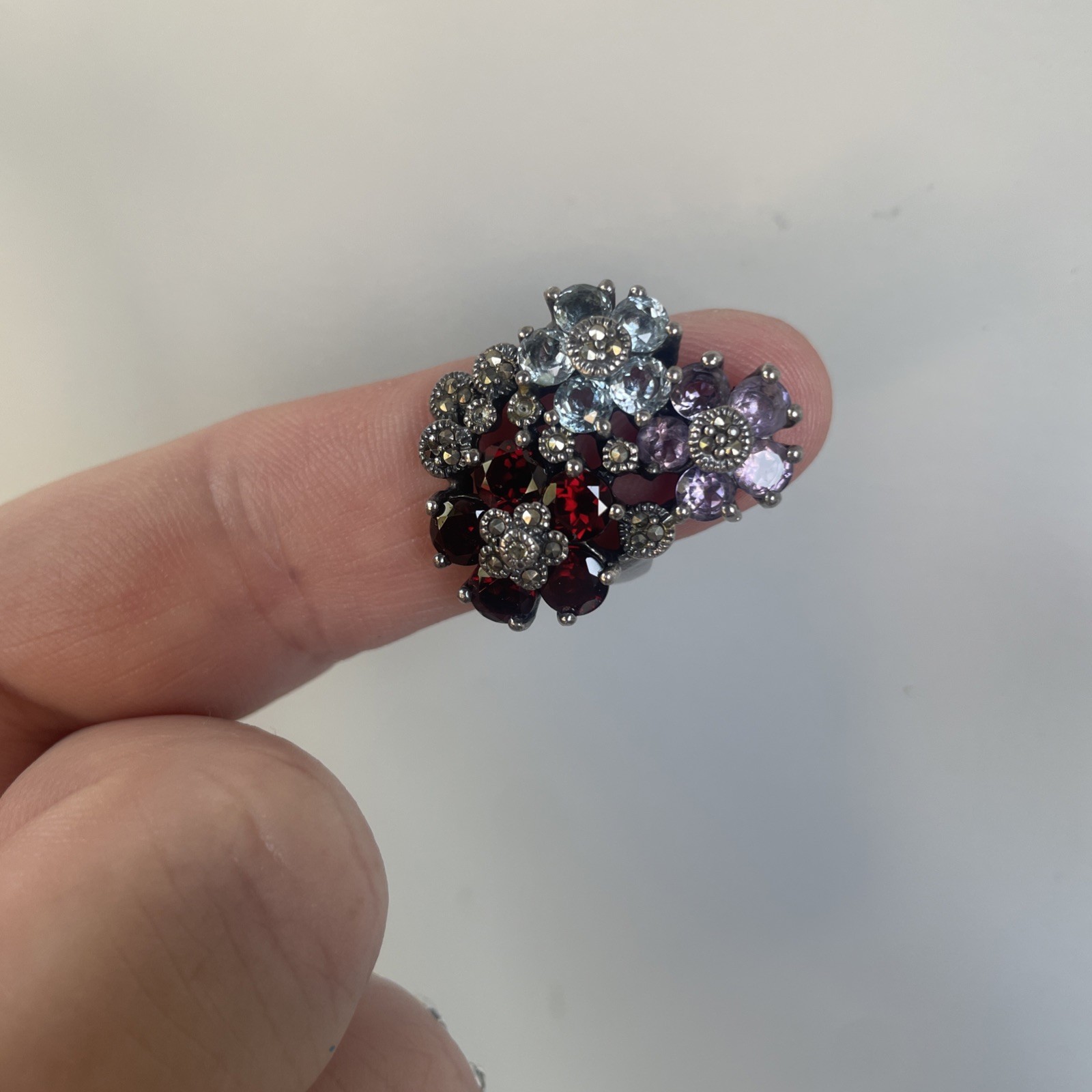 Vintage Sterling Multi Gemstone Ring. - image 1