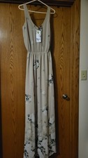 Show Me Your Mumu Sz Medium V neck Back Maxi Dress Flesh Tan Floral Sleeveless