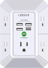 QINLIANF 5 Outlet Extender Surge Protector Wall Charger w/ 4 USB Ports 1680J