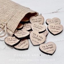 Personalised Wooden Heart Wedding Decorations Table Confetti Favours Mr & Mrs