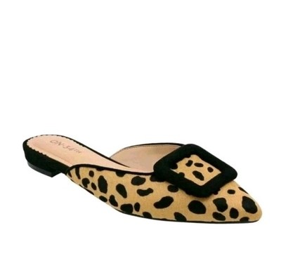 ON 34th Mabel Haircalf Leopard Buckle Point-Toe Slip-On Slide Mule NWT