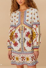 FARM Rio Off-White Marys Tiles Lenzing Euroflax Mini Dress X medium NEW! $230