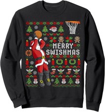 Merry Swishmas Ugly Christmas Basketball Unisex Crewneck Sweatshirt