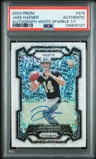 2023 Panini Prizm White Sparkle 1/1 Jake Haener Rookie Auto PSA BG6