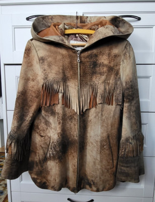Dogu Deri Leather Jacket Western Style Suede Jacket Fringe Brown Real Leather Sz M
