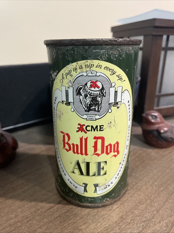 Vtg. Acme Bull Dog Ale Flat Top Beer Can 1955 xxEMPTYxx 🍺🍺🍺