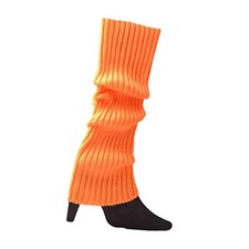 Women 80s Fluorescent Colored Knit Leg Warmers Ribbed Footless Socks Orange