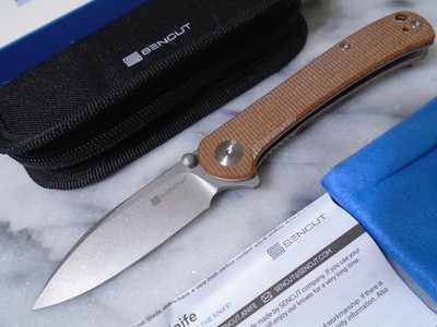 Sencut Scepter Ball Bearing Pivot Pocket Knife Brown Micarta 9Cr18MoV SA03D New