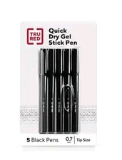 TRU RED Quick Dry Gel Pens Med Point 0.7mm Blk 5/Pack TR54476