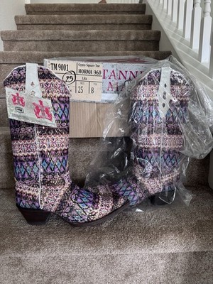 Tanner Mark Gypsy Square Toe Western Boots Purple Multicolor Embroidered 8