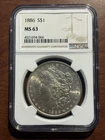 🔥1886 Morgan Silver Dollar, NGC MS63, FREE SHIPPING🔥