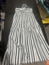 SHEIN Women’s Strapless Blue/White Striped Smocked Slit Maxi Dress Size L