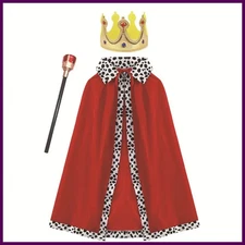 King Costume for Kids Aldult Red Cloak Robe Crown Boys Royal Prince Cape