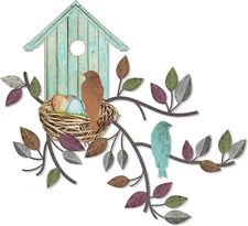 Birds Wall Metal Decor for Outdoor Art Hanging Metal Tree with Birdhouse for ...