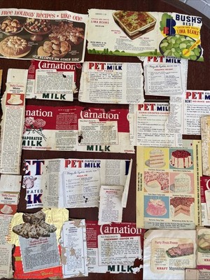 ORIGINAL VINTAGE FOOD CAN & BOX LABELS 1970 s , Kitchen Advertising & Recipes ￼