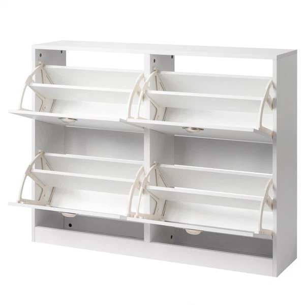 Тонкий шкаф для хранения обуви с 4 откидными ящиками для прихожей, белый - Изображение 2 из 4