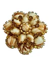 Vintage Juliana Milk Glass Gold Copper Fluss & Rhinestones Flower Brooch Pin 2”