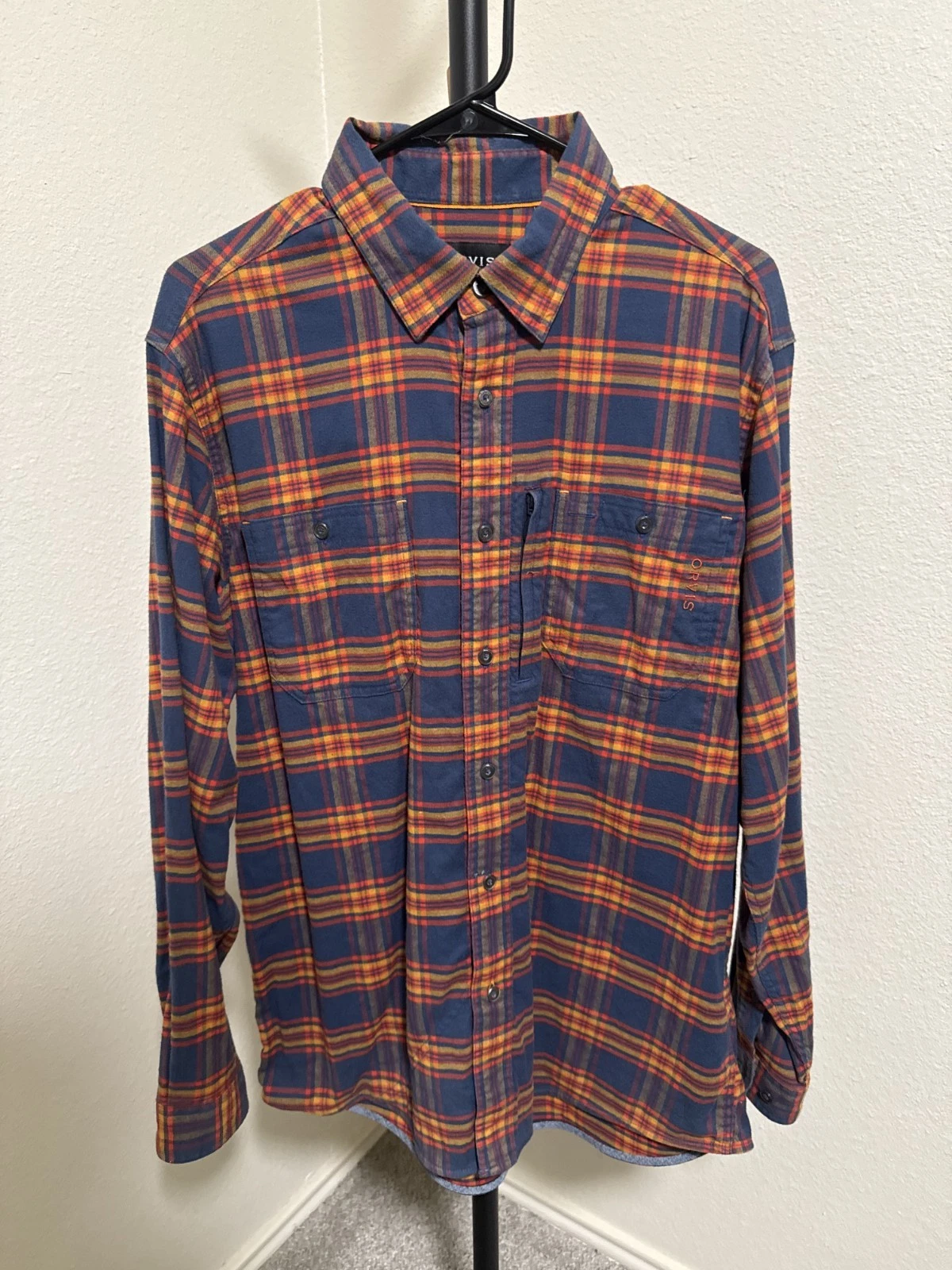 Orvis Flat Creek Tech Flannel Shirt Navy Medium (Active Fit)
