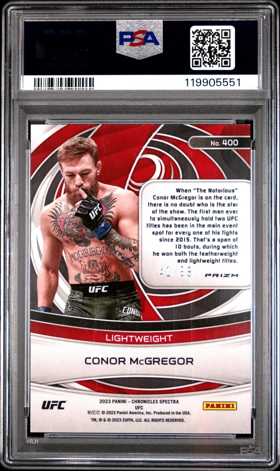 2023 Panini Chronicles UFC #400 Conor McGregor Blue PSA 9 #41/99 view 2