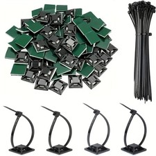 160 Self Adhesive Cable Wire Nylon Tie Mounts Cord Clips Sticky Base Pads + Ties