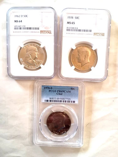 90% silver 1962 D 50C Franklin Half Dollar coin, NGC Graded MS 64.