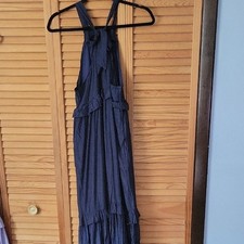 No Brand Navy Blue Ruffle Maxi Dress Halter Neck Boho Summer Beach Resort Medium