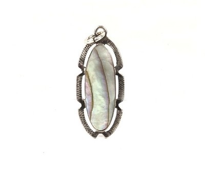 MOP Abalone w Sterling Silver 925 Pendant Textured Frame 1.25'' Estate Jewelry