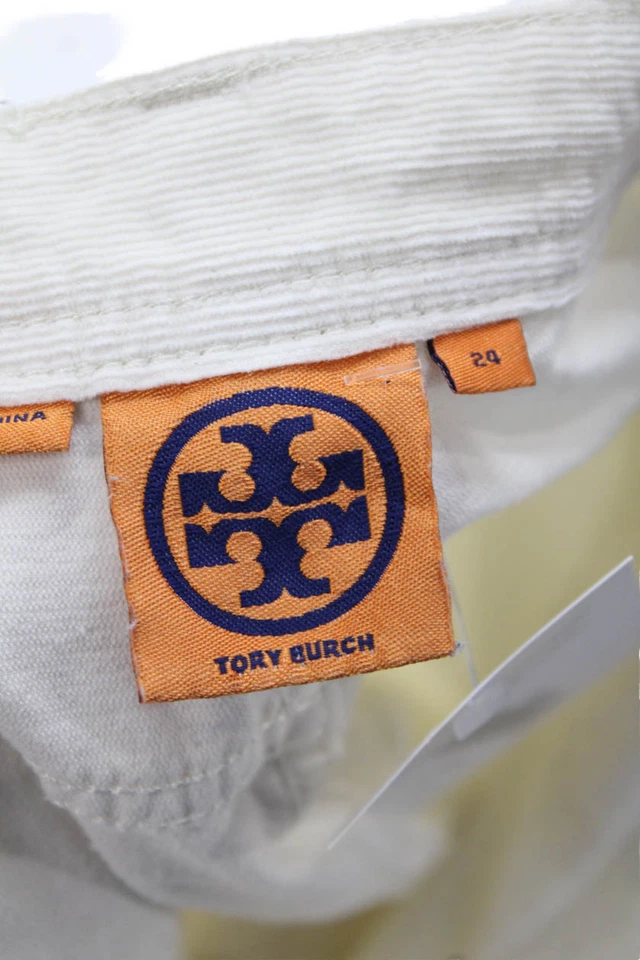 Pantalones clásicos de pana de tiro alto Tory Burch para mujer blancos talla 24 Foto 4 de 4