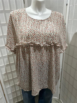 Women's Suzanne Betro 4X Antique White Pink Floral Sheer A-Line Pullover Blouse