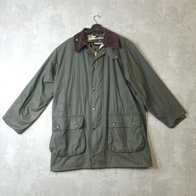 Barbour Border Wax Jacket Mens 40 Medium Olive Green Corduroy Coat *Pristine