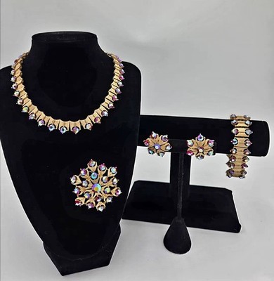 Vintage Kramer Necklace, Bracelet  Brooch & Clip Earrings FULL PARURE RARE AB