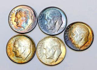 Lot of 5 US Silver Dimes 1947 55