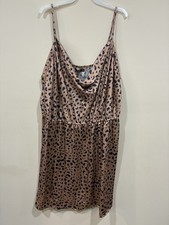 Nasty gal Leopard Print Spaghetti Strap Cowl Neck Elastic Waist Mini Dress 24