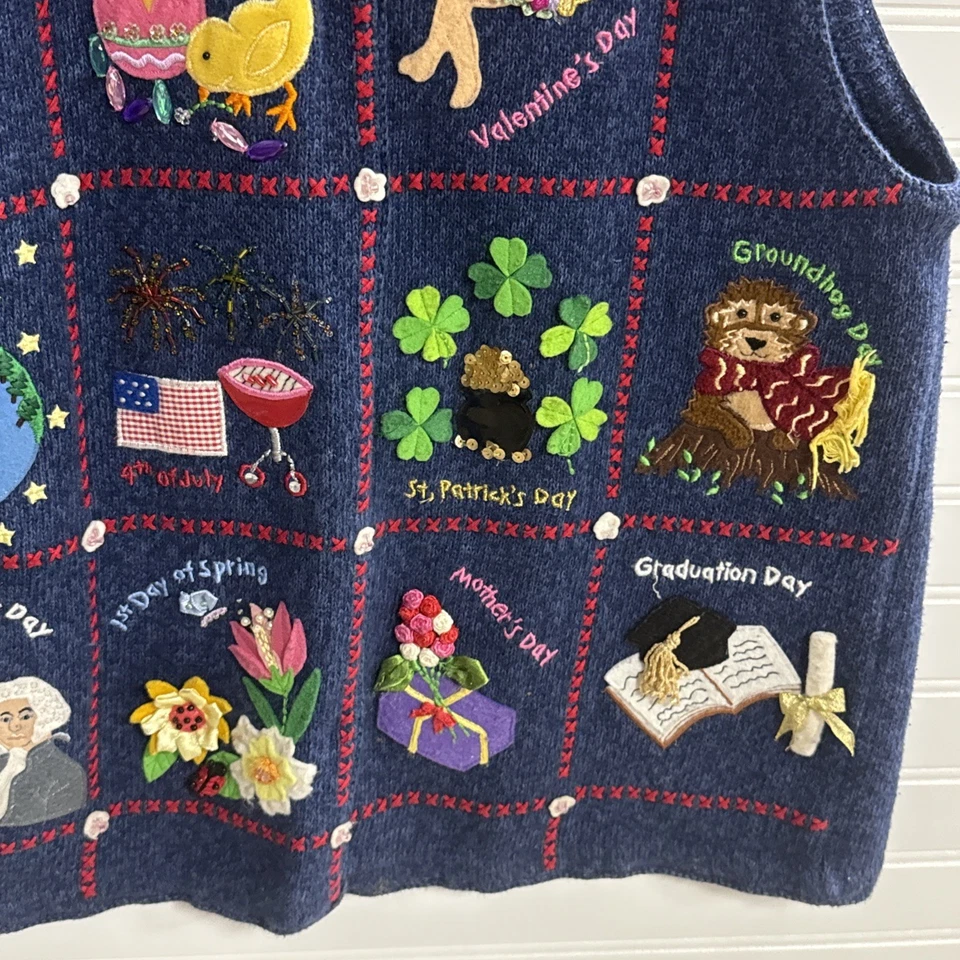 Lindo chaleco vintage de profesor de temporada de vacaciones múltiples Marisa Christina para mujer talla M Foto 4 de 4