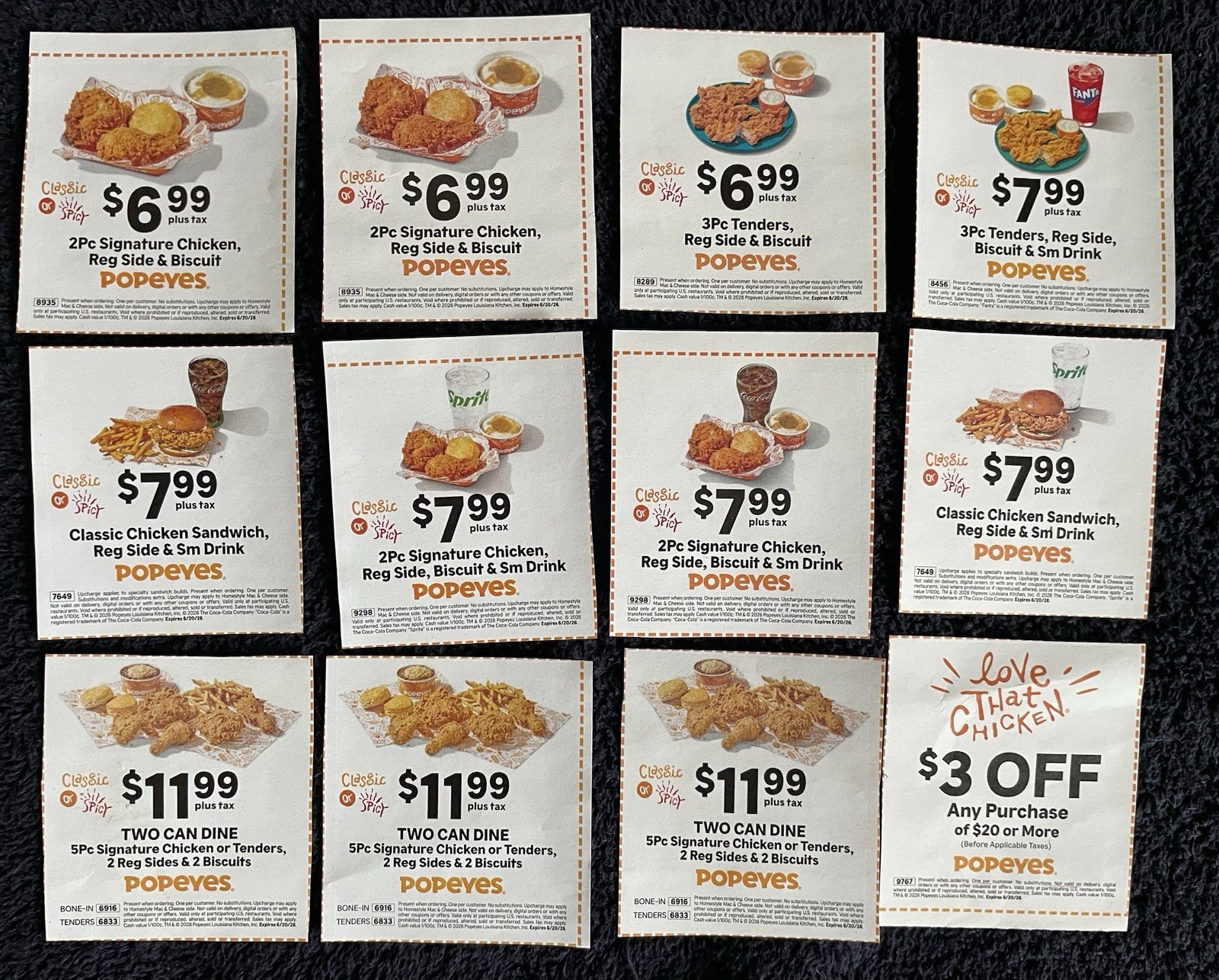 POPEYES COUPONS. NEW! Exp. 6/20/26. Chicken Sandwiches! Tenders! Meal Deals!