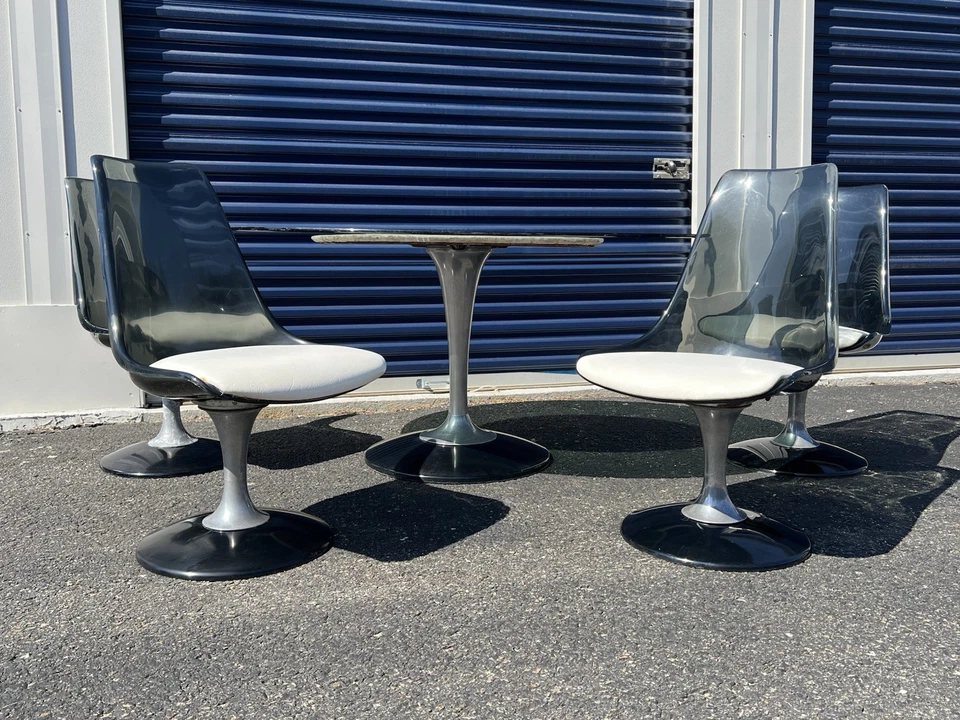 Juego de comedor Mid Century moderno Chromcraft vidrio ahumado y Lucite 4 sillas ORIGINAL Foto 3 de 4