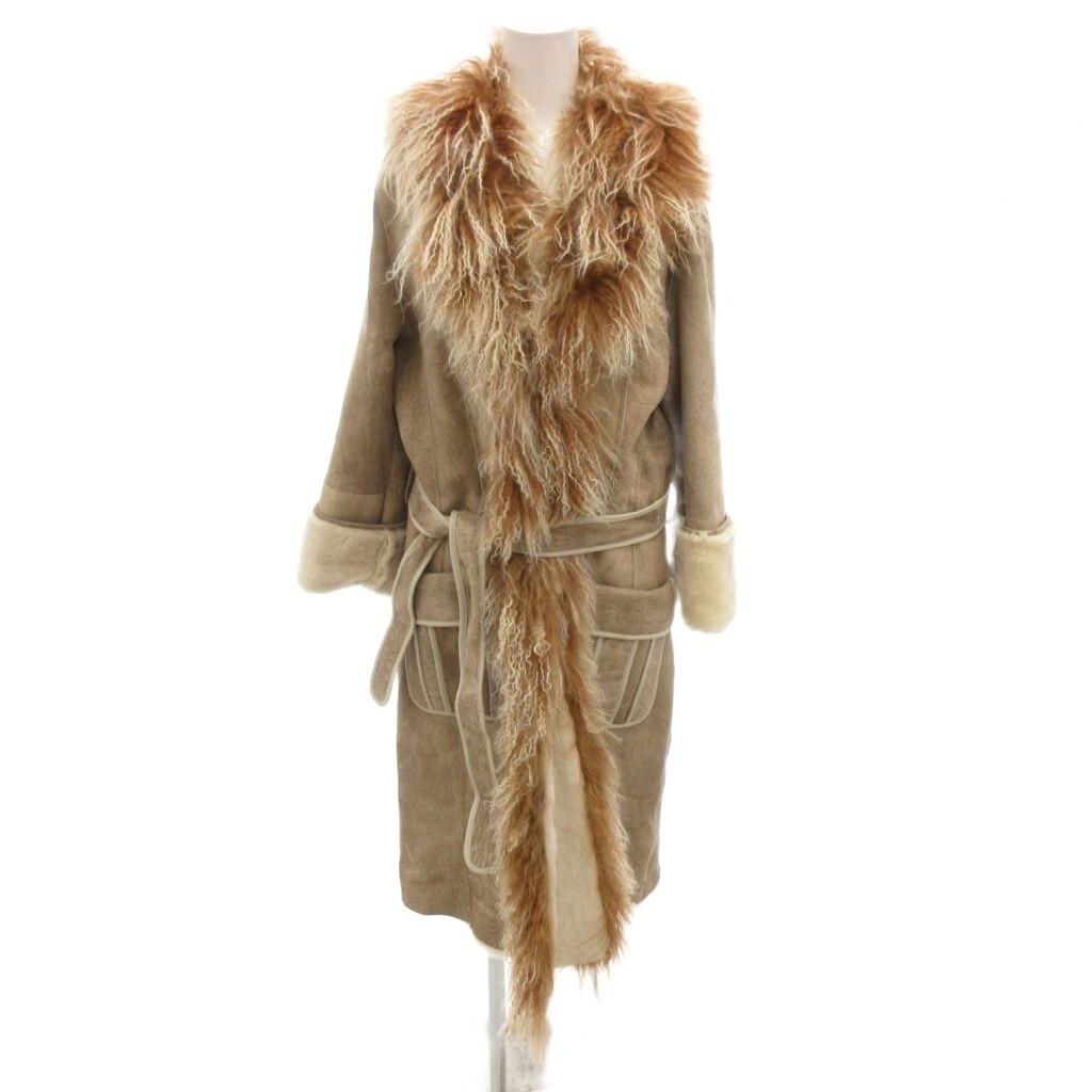 Unbranded Shearling Coat Real Fur Long Jacket Muffs Beige Womens