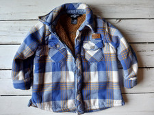 Eddie Bauer Kids Plaid Faux Sherpa Lined Shacket Snap Up Blue White Heavy 18 mo