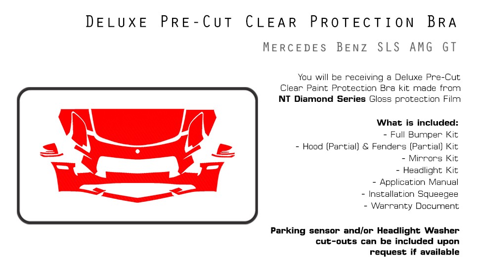 Mercedes Benz SLS AMG GT 2015-2016 PreCut Paint Protection Film Clear Bra PPF
