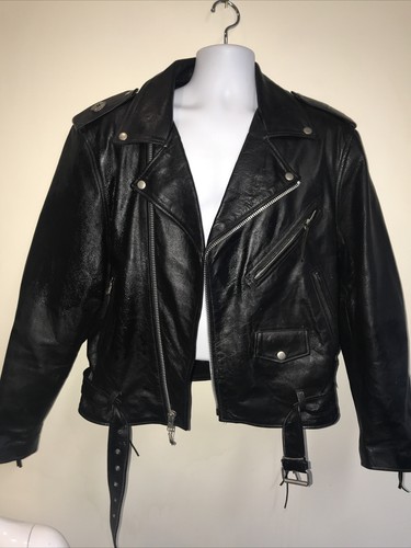 FMC LEATHER BIKER JACKET VINTAGE Black W/Thinsulate Liner Biker Style XL 48 WMN - Picture 2 of 11