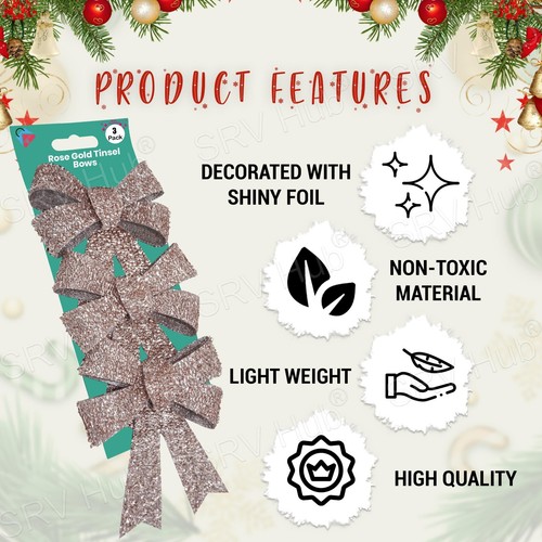 Glittered Tinsel Bows with Twist Tie, Luxury Bowknot, Christmas Tree Decoration - Picture 87 of 122