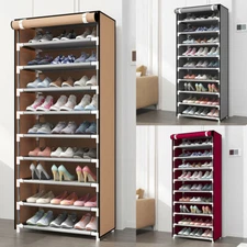 9 Tier Shoe Rack Shelf Standing Closet Cabinet Storage with Cover Gray/Brown/Red