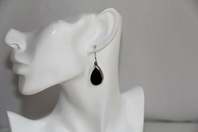 Ohrhänger Sterlingsilber Onyx Inlay Tropfenform