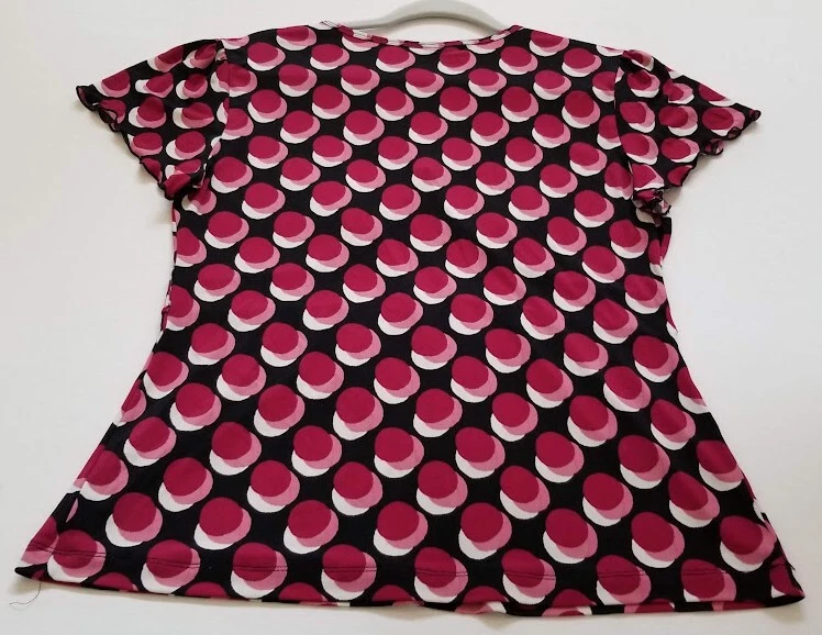 Blusa Suzie in the City para mujer grande círculos en L manga corta cuello en V elástica Foto 3 de 4