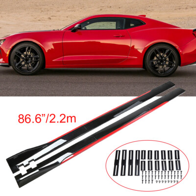 86.6'' Side Skirts Rocker Panel Splitters Gloss Black + Red For Chevrolet Camaro
