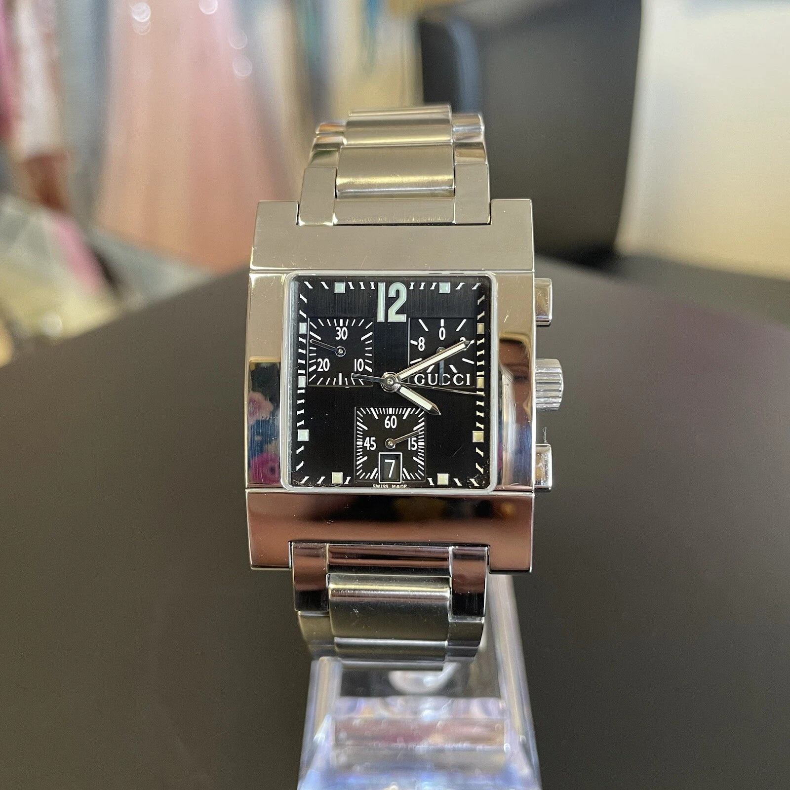 Orologio Uomo Gucci Timepieces 7700 Chrono Swiss Made Acciaio Inox Navy Us intime ottimeioni