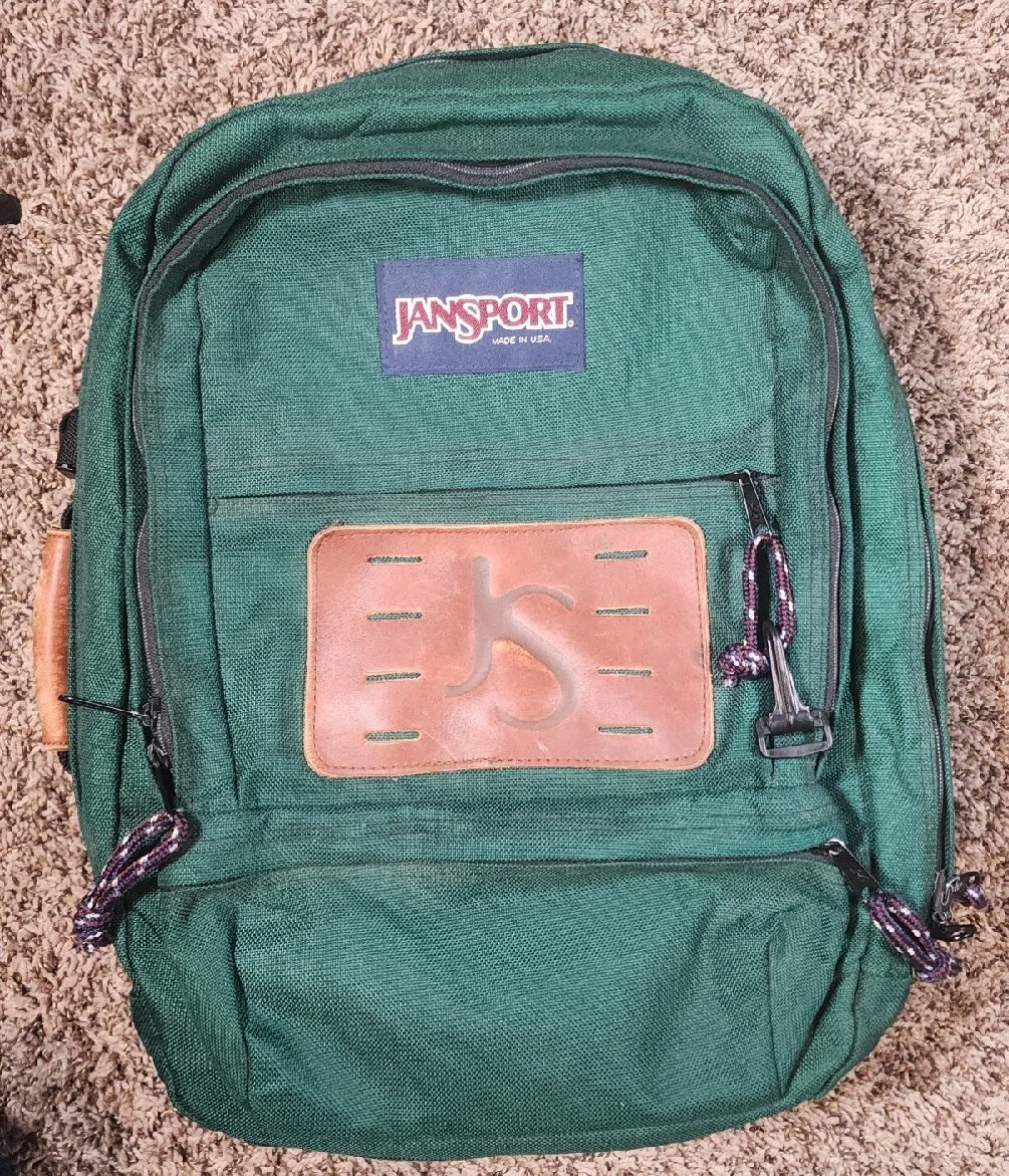 Vintage Jansport Leather Backpack Briefcase Forest Green MADE IN USA